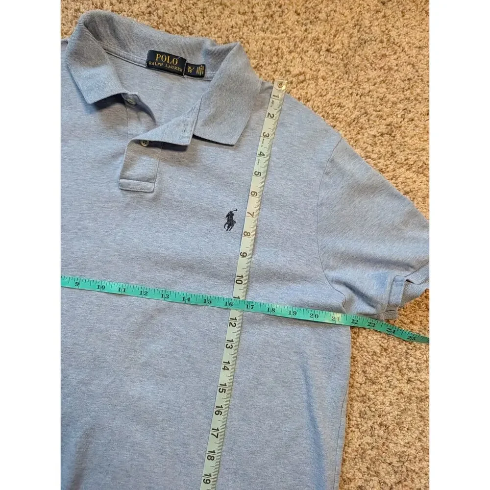 Polo Ralph Lauren Classic Fit Polo Shirt Men XL Light Blue Heather Cotton Pique